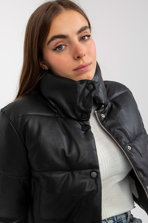 Černá krátká péřová bunda z ekokůže s...