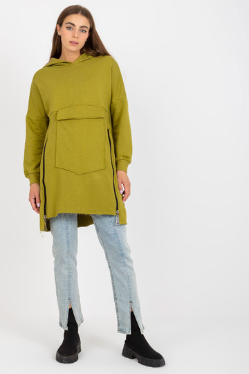 Olivová dlouhá mikina se zipy