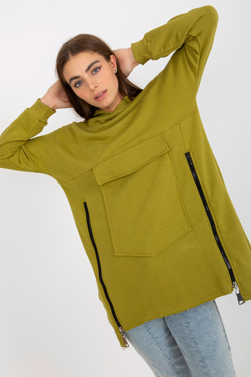 Olivová dlouhá mikina se zipy