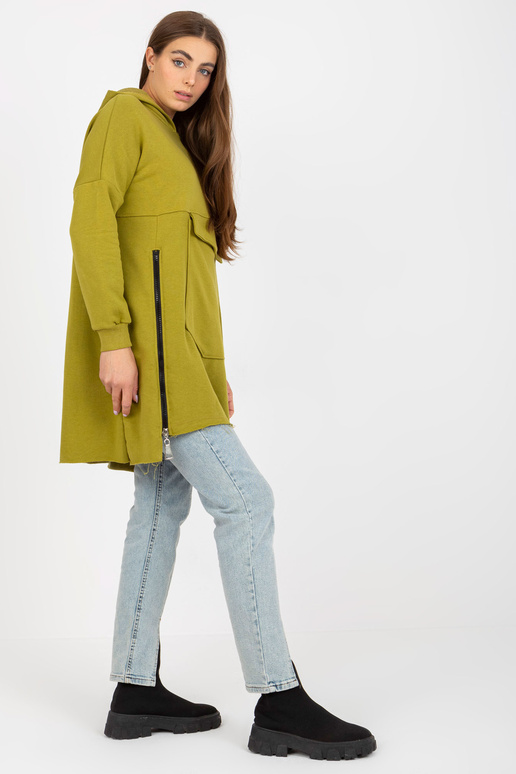 Olivová dlouhá mikina se zipy