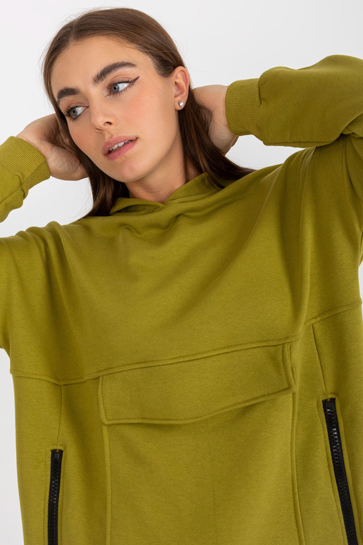 Olivová dlouhá mikina se zipy