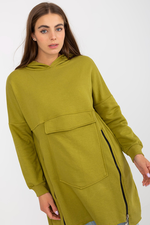 Olivová dlouhá mikina se zipy