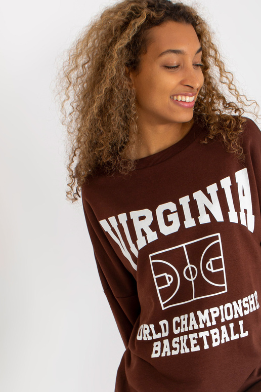 Tmavě hnědá volná mikina s potiskem a...