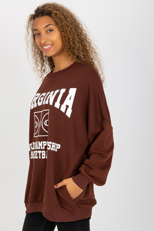 Tmavě hnědá volná mikina s potiskem a...