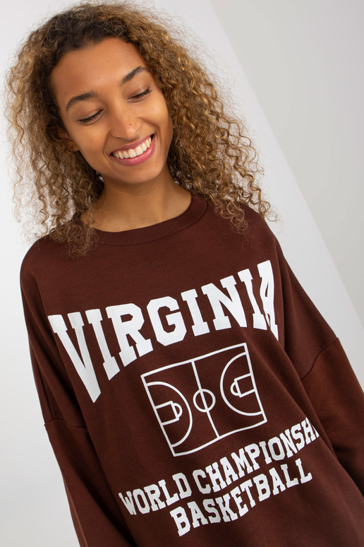 Tmavě hnědá volná mikina s potiskem a...