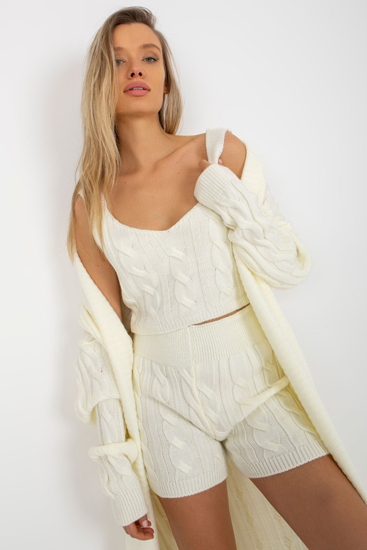 Ecru třídílný pletený komplet s topem...