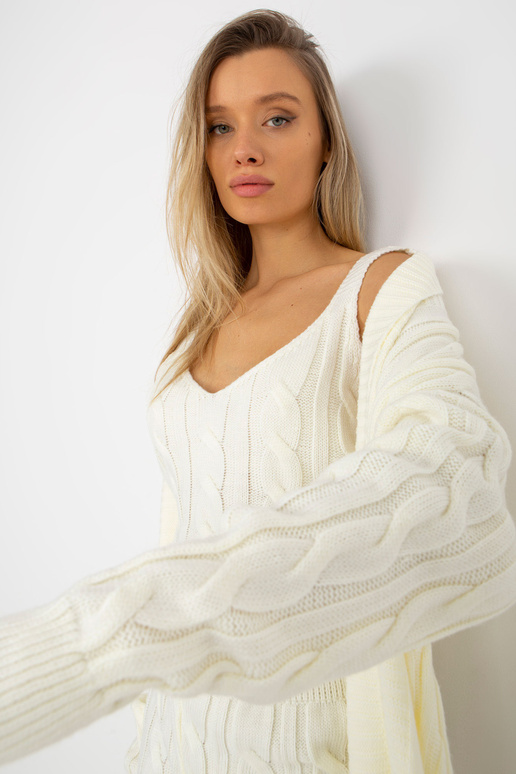 Ecru třídílný pletený komplet s topem...