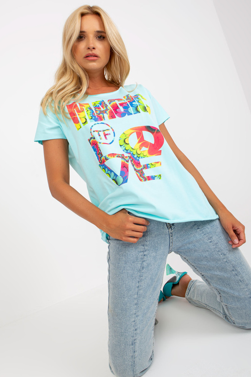 Světle modrá halenka s potiskem a... Světle modrá halenka s potiskem a...