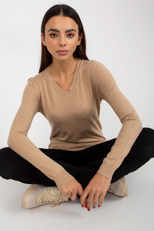 Tmavě béžový dámský klasický svetr s...