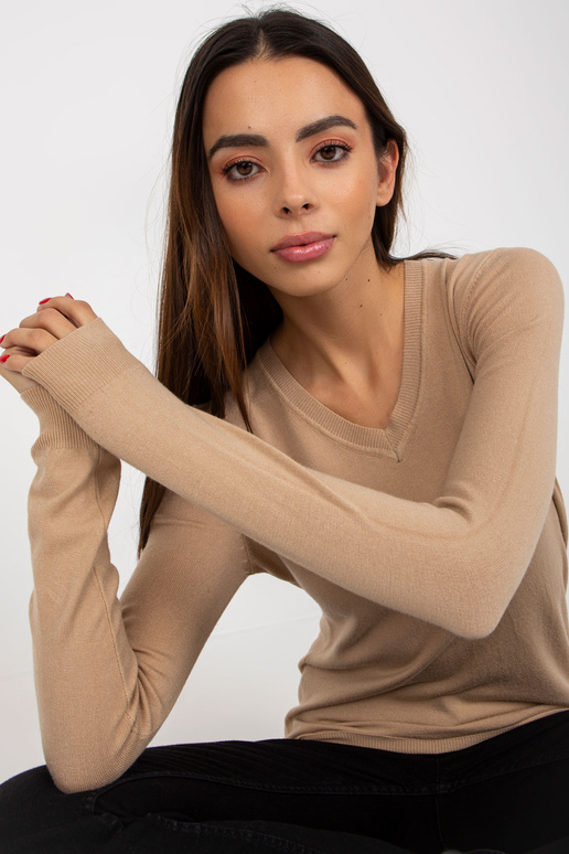Tmavě béžový dámský klasický svetr s...