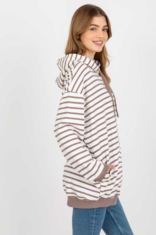 Hnědobílá volná pruhovaná mikina s...
