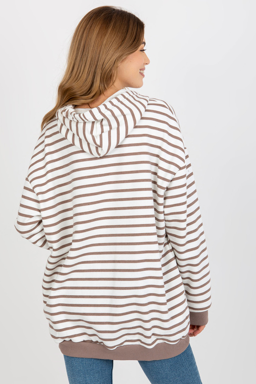 Hnědobílá volná pruhovaná mikina s...