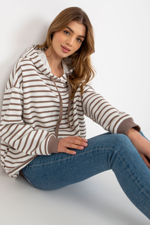 Hnědobílá volná pruhovaná mikina s...