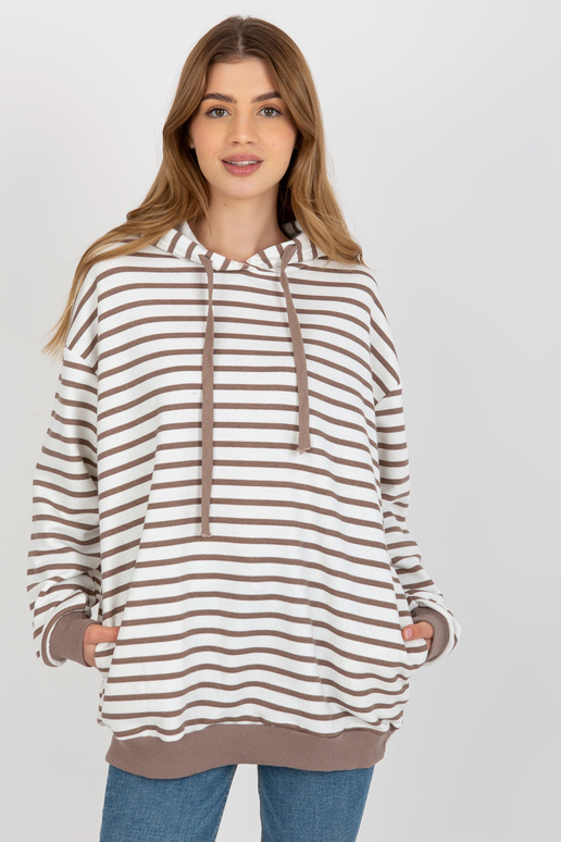 Hnědobílá volná pruhovaná mikina s...