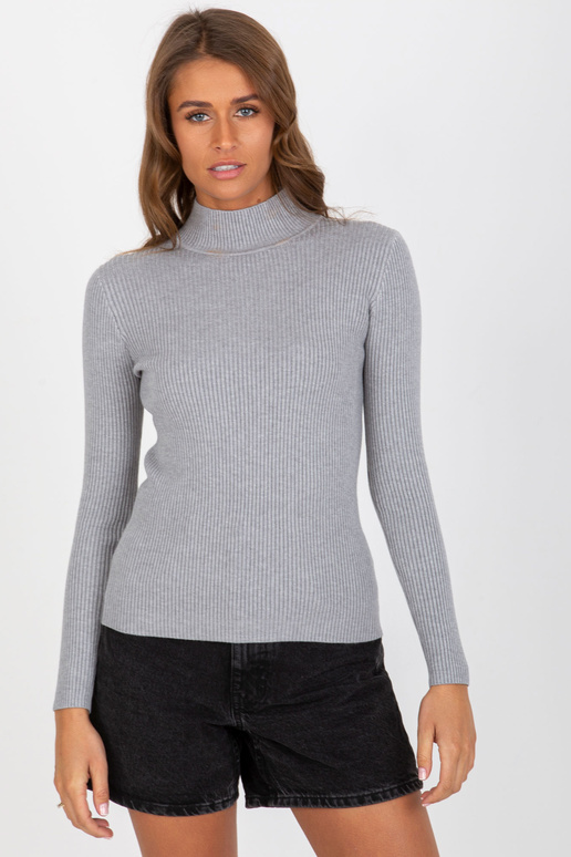 Šedý proužkovaný svetr s polovičním...