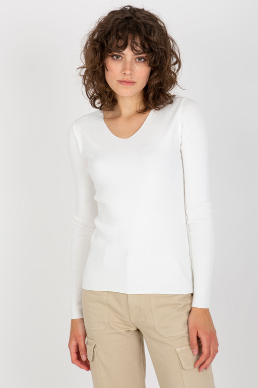 Bílý klasický svetr s výstřihem do V