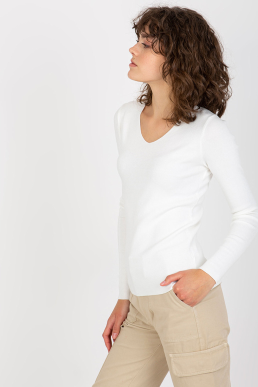 Bílý klasický svetr s výstřihem do V