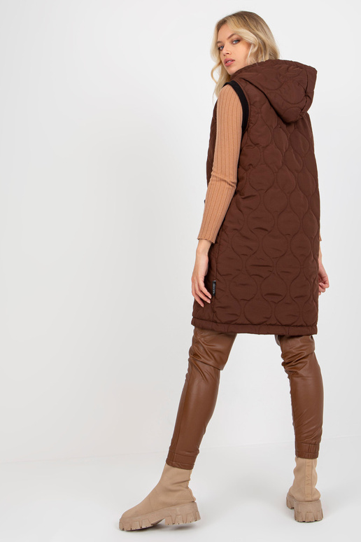 Tmavě hnědá dámská prošívaná vesta s... Tmavě hnědá dámská prošívaná vesta s...