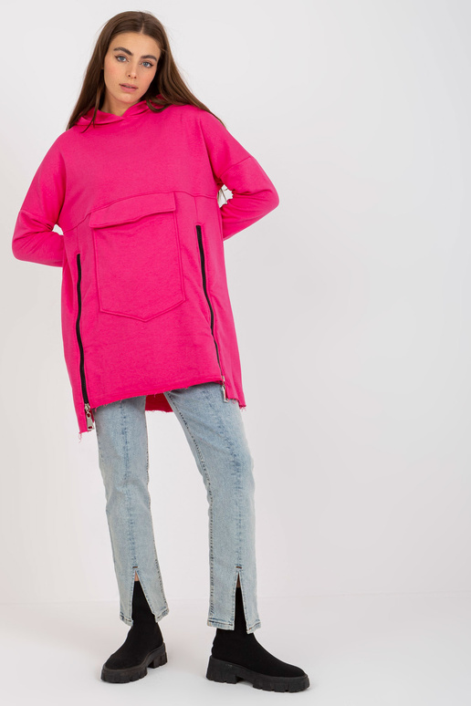 Fluo růžová bavlněná dlouhá mikina