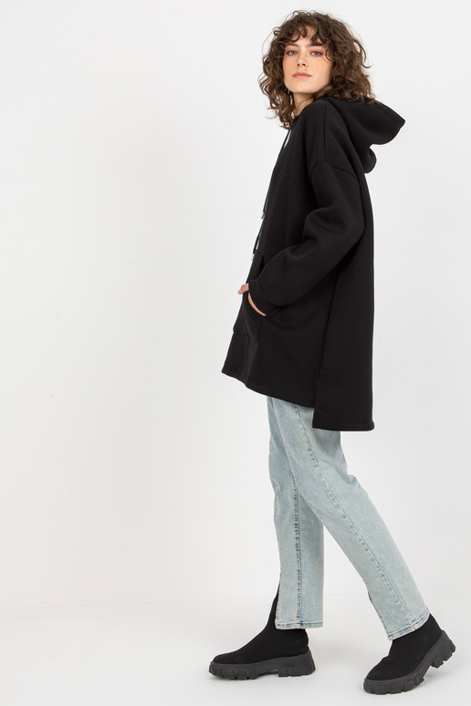 Černá oversize dlouhá mikina s kapsami