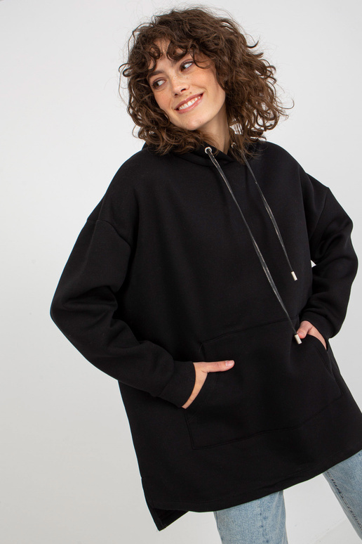 Černá oversize dlouhá mikina s kapsami