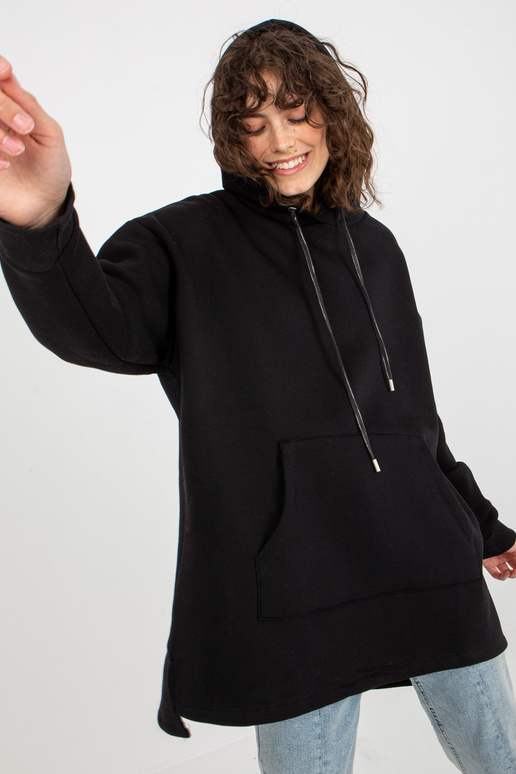 Černá oversize dlouhá mikina s kapsami