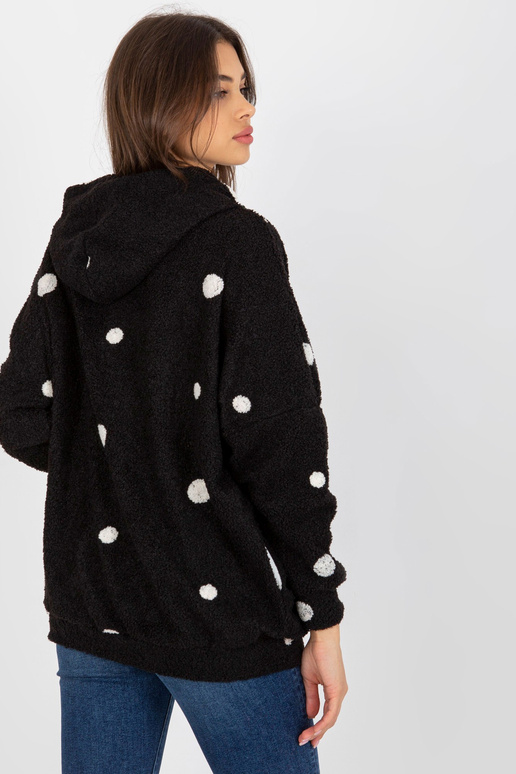 Černá plyšová puntíkatá mikina