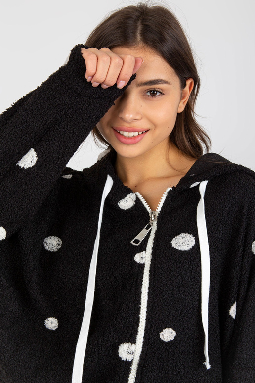 Černá plyšová puntíkatá mikina