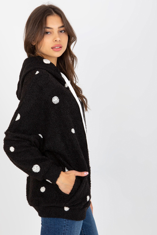Černá plyšová puntíkatá mikina