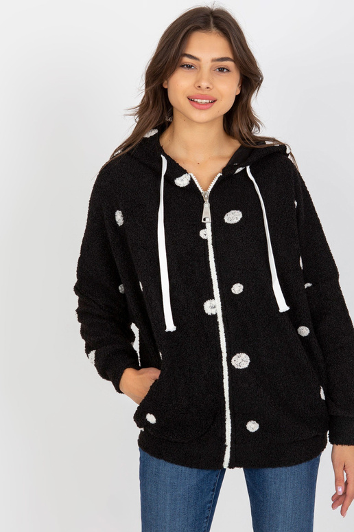 Černá plyšová puntíkatá mikina