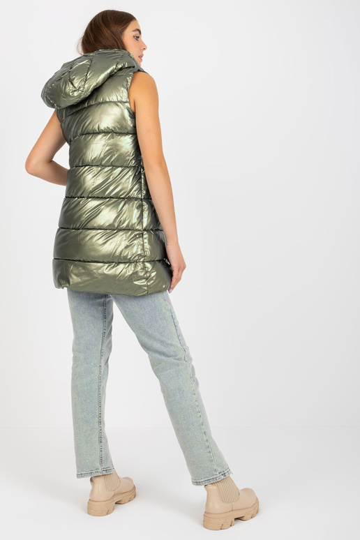 Tmavě zelená zimní vesta s kapucí Tmavě zelená zimní vesta s kapucí