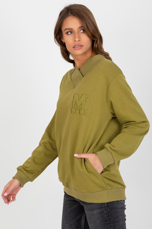 Olivová dámská mikina bez kapuce s...