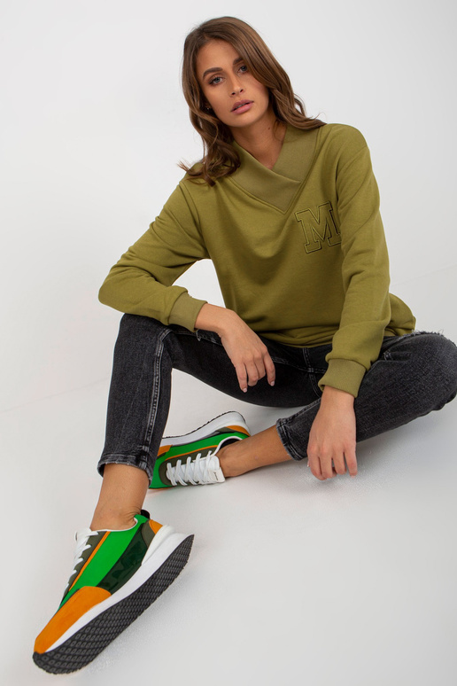 Olivová dámská mikina bez kapuce s...