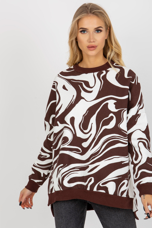 Tmavě hnědobílá oversize mikina s... Tmavě hnědobílá oversize mikina s...