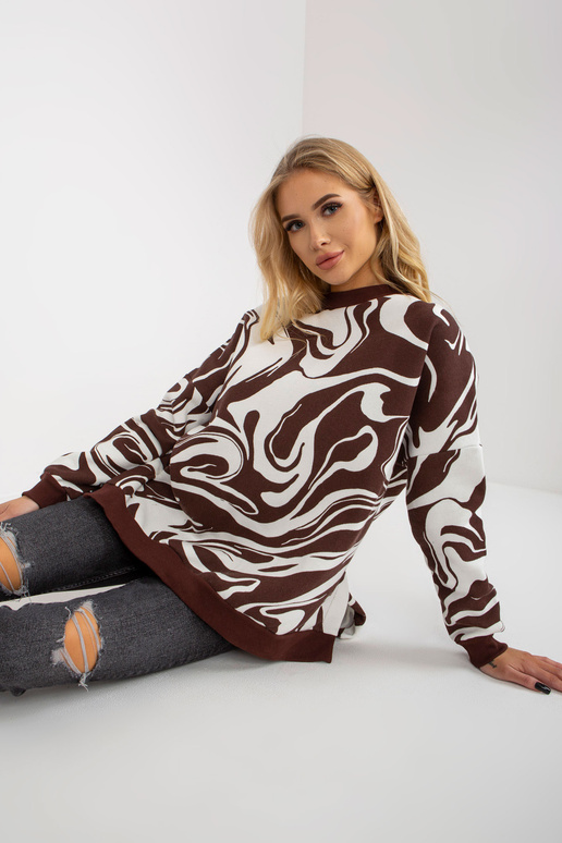 Tmavě hnědobílá oversize mikina s... Tmavě hnědobílá oversize mikina s...