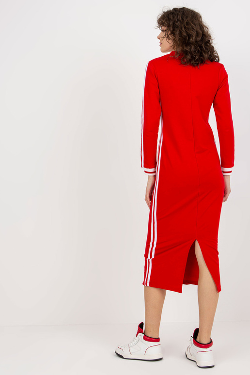 Červené midi teplákové šaty s pruhy Červené midi teplákové šaty s pruhy