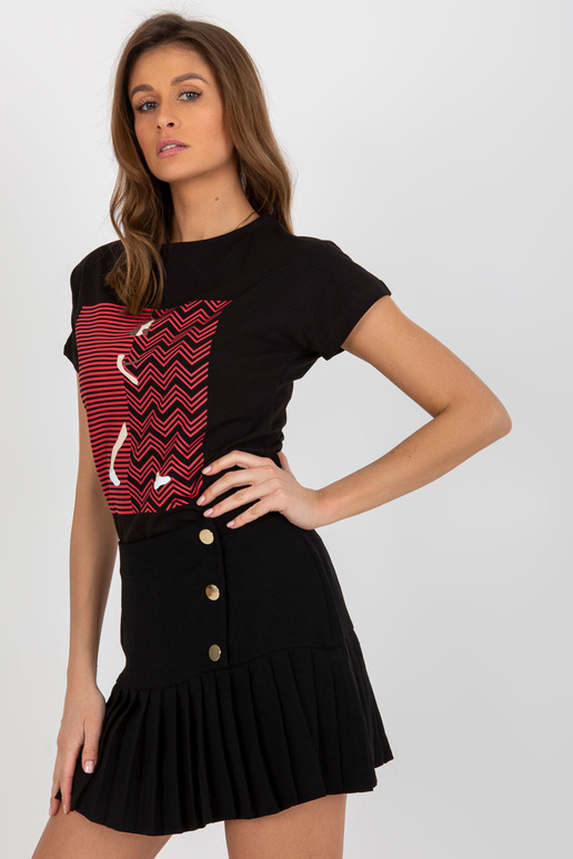 Černé bavlněné dámské tričko s potiskem Černé bavlněné dámské tričko s potiskem