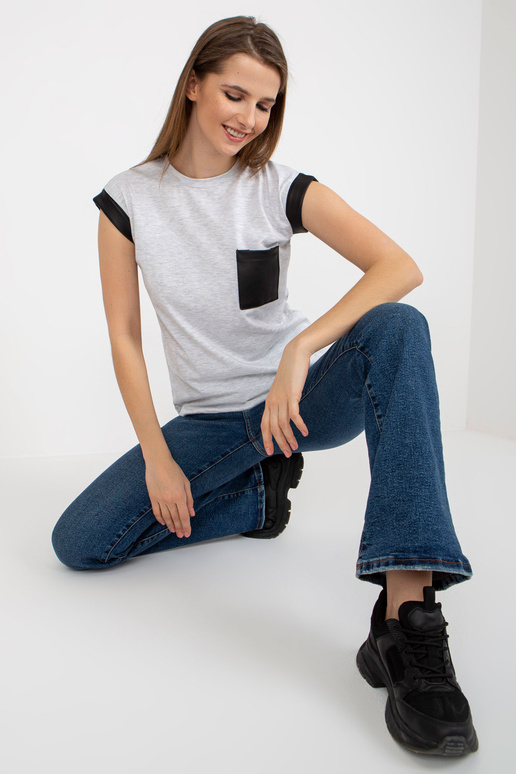 Šedé dámské tričko melange s vsadkami...