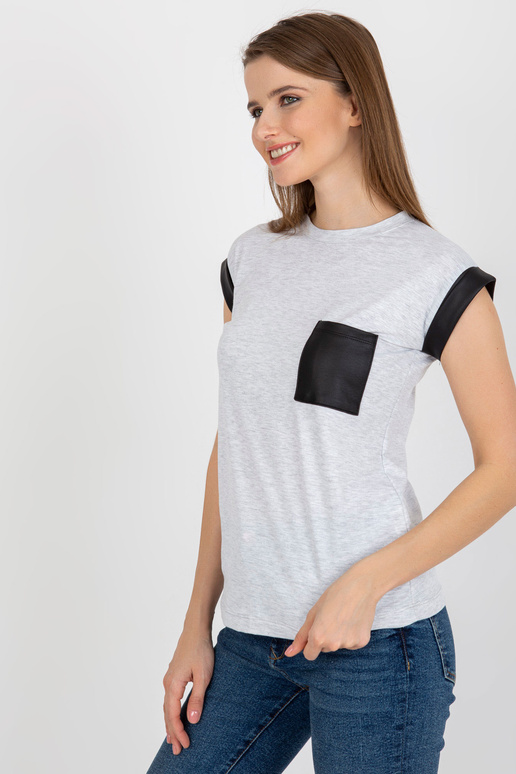 Šedé dámské tričko melange s vsadkami...