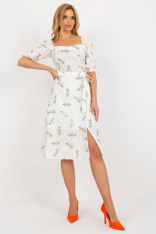 Bílé a oranžové květované midi šaty s...