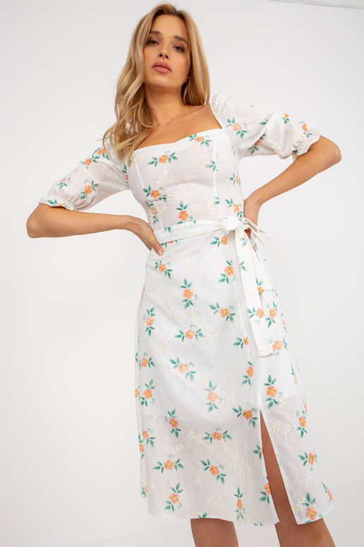 Bílé a oranžové květované midi šaty s...