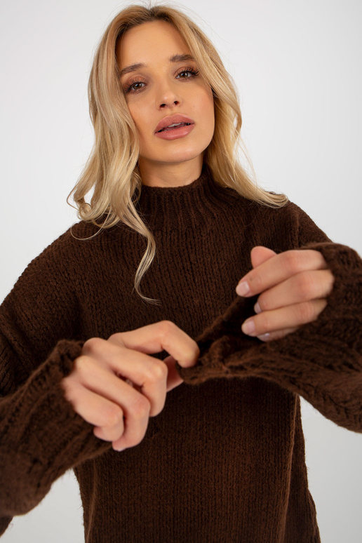 Tmavě hnědé volné pletené šaty s rolákem Tmavě hnědé volné pletené šaty s rolákem