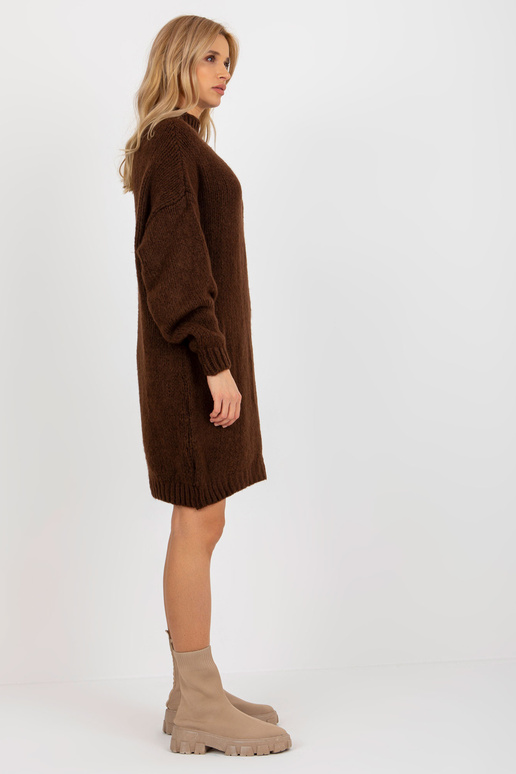Tmavě hnědé volné pletené šaty s rolákem Tmavě hnědé volné pletené šaty s rolákem