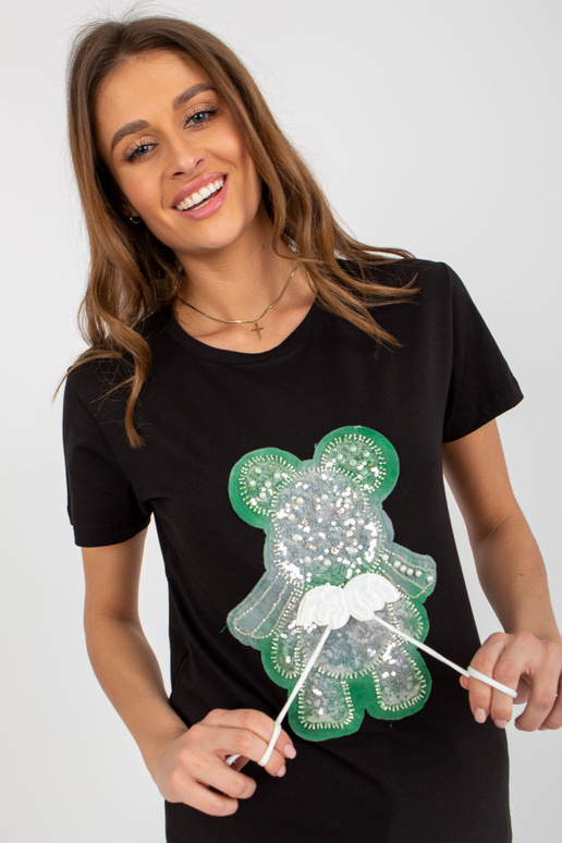 Černozelené bavlněné dámské tričko s...