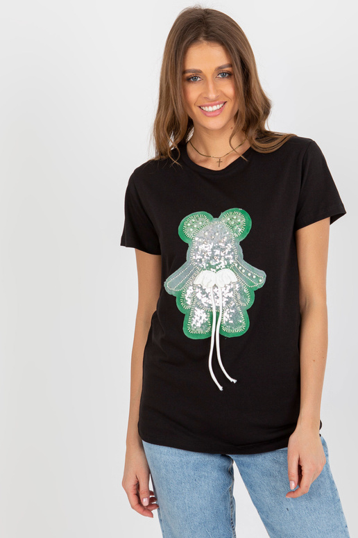 Černozelené bavlněné dámské tričko s...