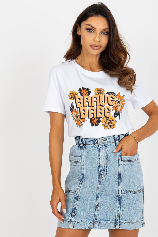 Bílé bavlněné dámské tričko s... Bílé bavlněné dámské tričko s...