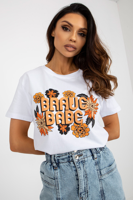 Bílé bavlněné dámské tričko s... Bílé bavlněné dámské tričko s...