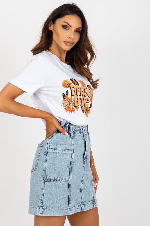 Bílé bavlněné dámské tričko s... Bílé bavlněné dámské tričko s...