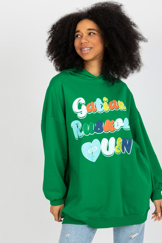 Zelená mikina s nápisy a mikinou Zelená mikina s nápisy a mikinou