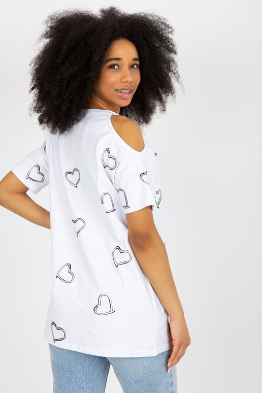 Bílá bavlněná halenka s lesklým potiskem Bílá bavlněná halenka s lesklým potiskem